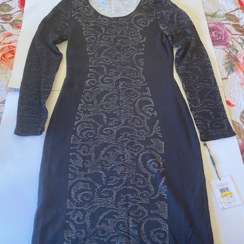 Calvin Klein Women's Black Lace Fitted Midi Dress - Size Medium, Elegant Dress